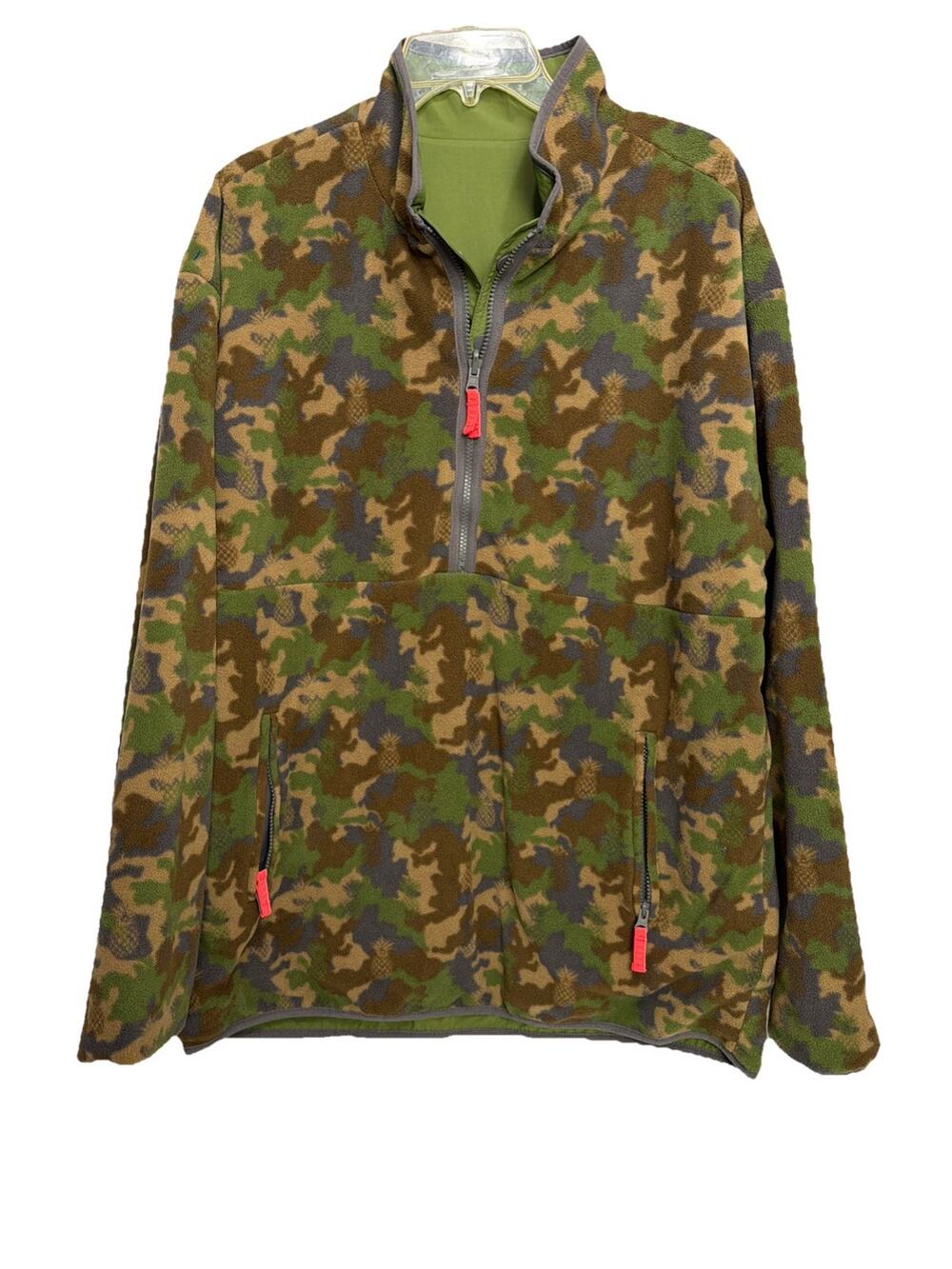 Chubbies Fleece Pullover Mens XL Reversible Olive Green Camo Print Pineapple